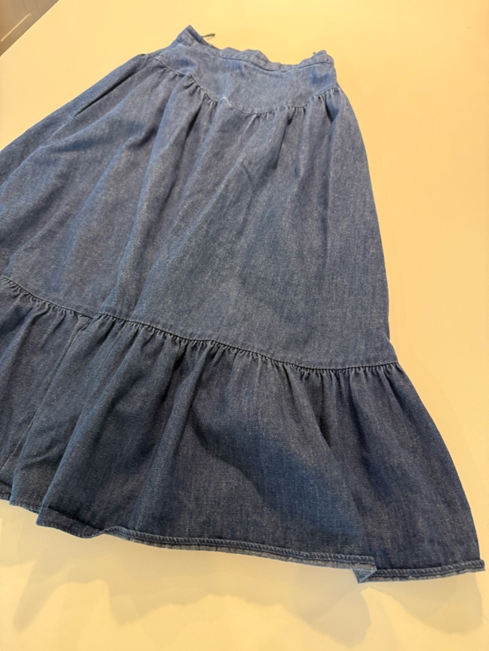 Vtg Gunne Sax Prairie Denim Skirt Cottagecore Western Yoke Tiered Midi Size XXS - Picture 5 of 11